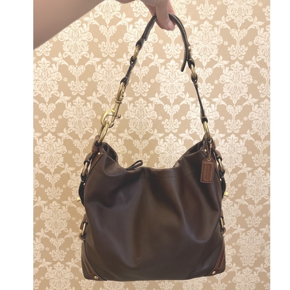 Coach Carly Leather Hobo 10616 Dark Brown Brass Large Y2K 2007